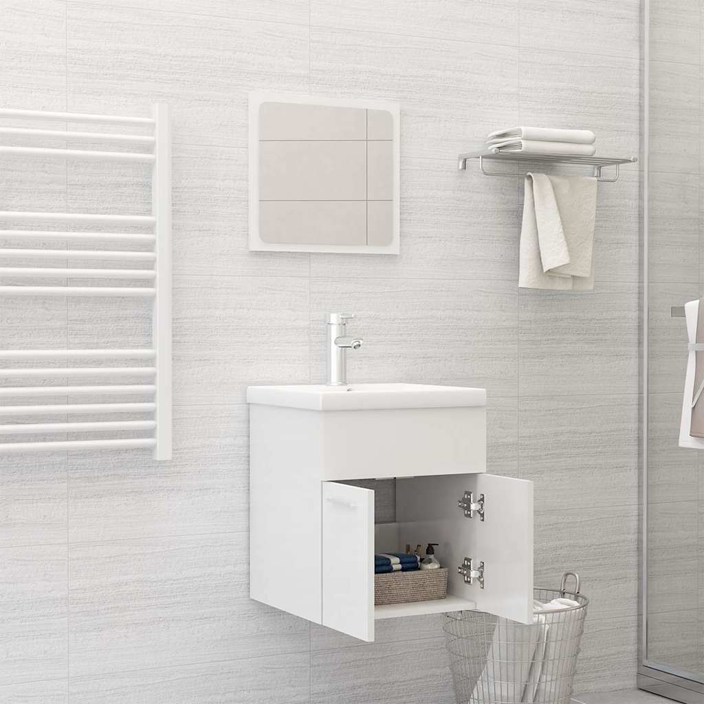 Set Mobili da Bagno Bianco Lucido in Legno Multistrato | homemem39