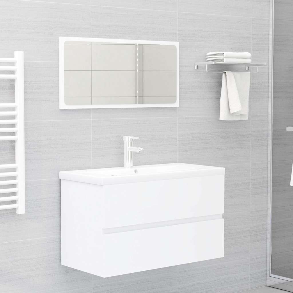 Mobile con Lavabo Integrato Bianco in Legno Multistrato