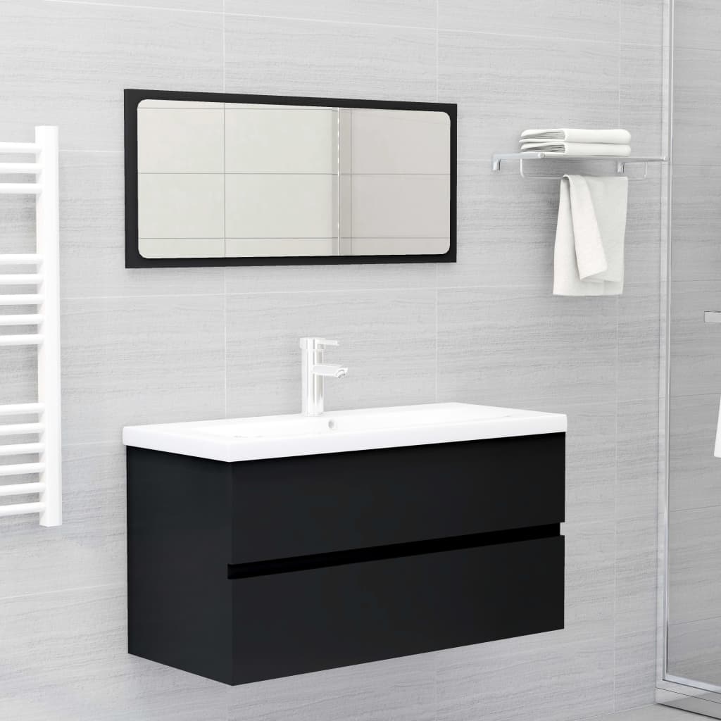 Mobile con Lavabo Integrato Nero in Legno Multistrato | homemem39