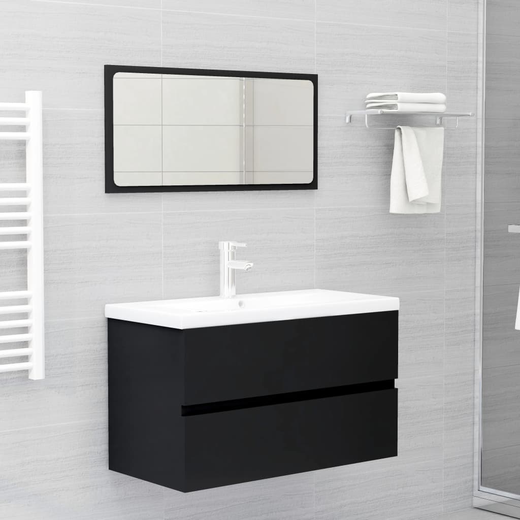 Mobile con Lavabo Integrato Nero in Legno Multistrato - homemem39