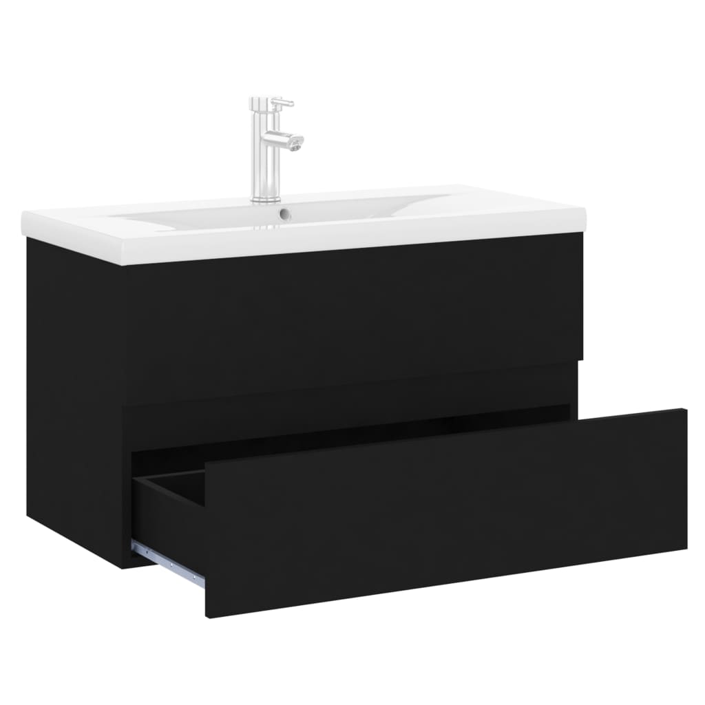 Mobile con Lavabo Integrato Nero in Legno Multistrato - homemem39