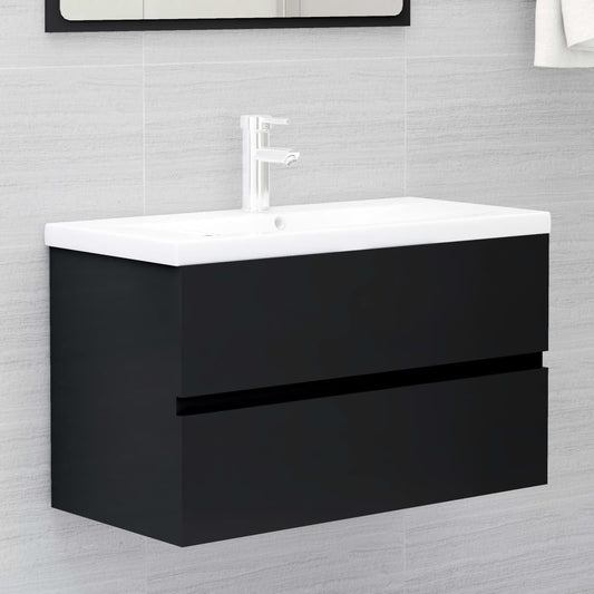 Mobile con Lavabo Integrato Nero in Legno Multistrato - homemem39