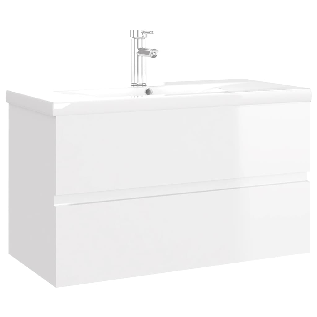 Mobile con Lavabo Integrato Bianco Lucido in Legno Multistrato - homemem39