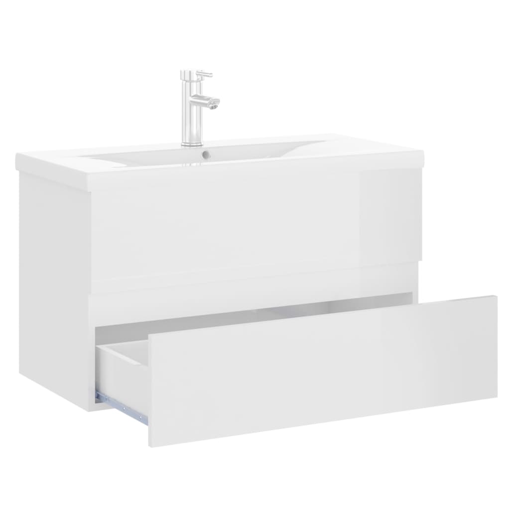 Mobile con Lavabo Integrato Bianco Lucido in Legno Multistrato - homemem39