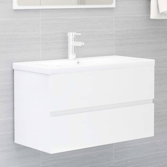 Mobile con Lavabo Integrato Bianco Lucido in Legno Multistrato - homemem39