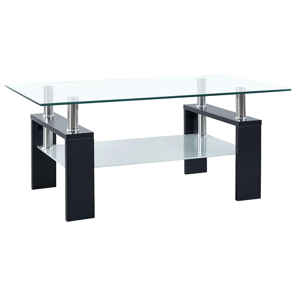Tavolino Salotto Nero e Trasparente 95x55x40 cm Vetro Temperato | homemem39