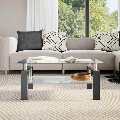 Tavolino Salotto Nero e Trasparente 95x55x40 cm Vetro Temperato | homemem39