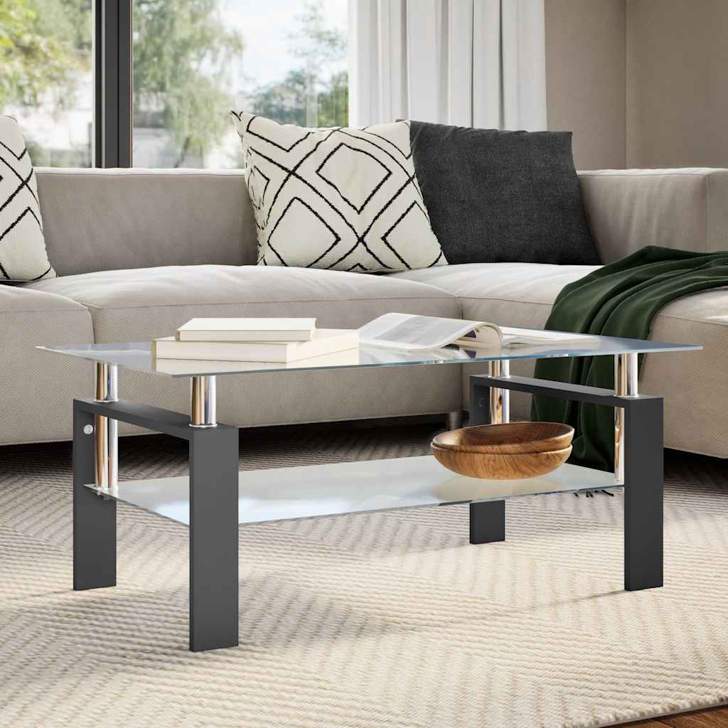 Tavolino Salotto Nero e Trasparente 95x55x40 cm Vetro Temperato | homemem39