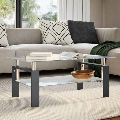 Tavolino Salotto Nero e Trasparente 95x55x40 cm Vetro Temperato | homemem39