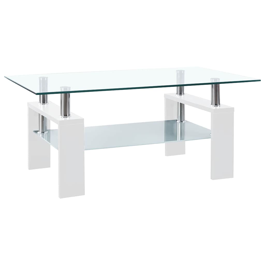 Tavolino Bianco e Trasparente 95x55x40 cm Vetro Temperato | homemem39