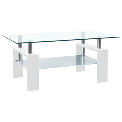 Tavolino Bianco e Trasparente 95x55x40 cm Vetro Temperato | homemem39