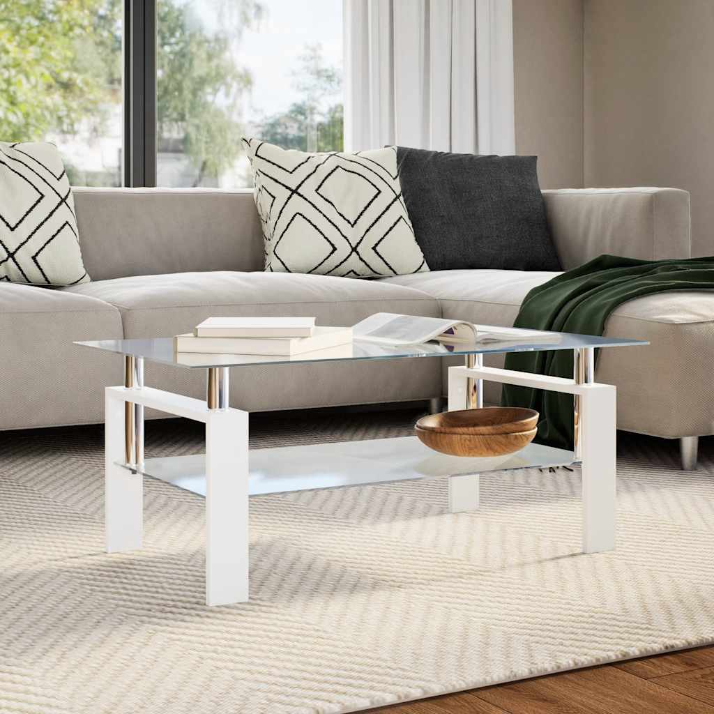 Tavolino Bianco e Trasparente 95x55x40 cm Vetro Temperato | homemem39