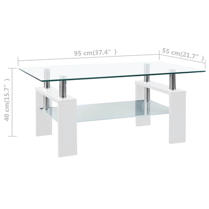 Tavolino Bianco e Trasparente 95x55x40 cm Vetro Temperato | homemem39