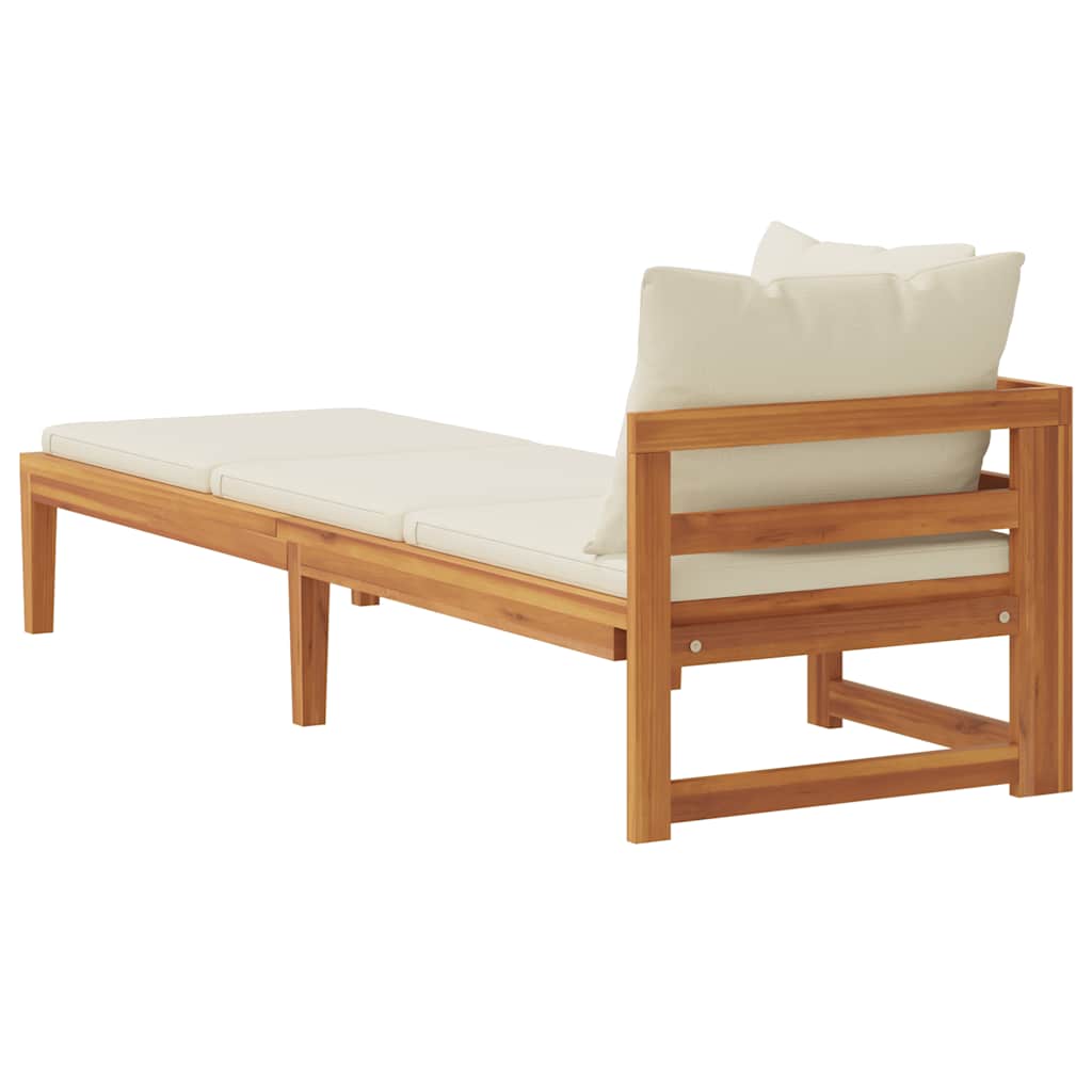 Lettino Prendisole con Bracciolo Bianco Crema Acacia Massello | homemem39