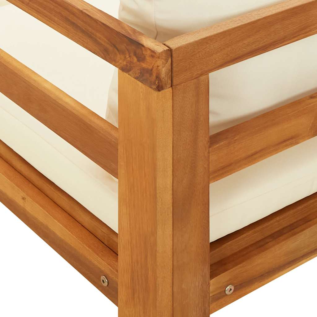 Lettino Prendisole con Bracciolo Bianco Crema Acacia Massello | homemem39