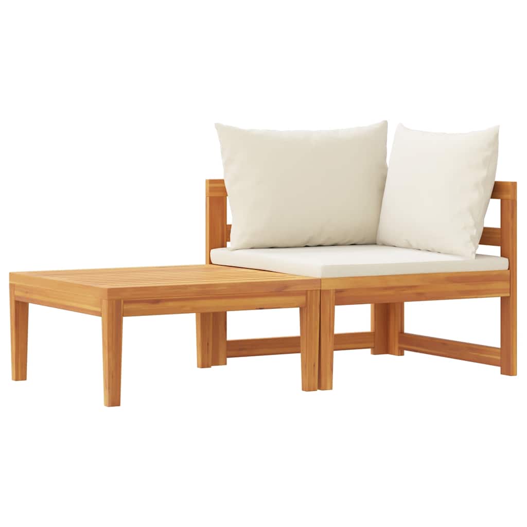Set Divani Giardino 2 pz Cuscini Bianco Crema in Legno d'Acacia - homemem39