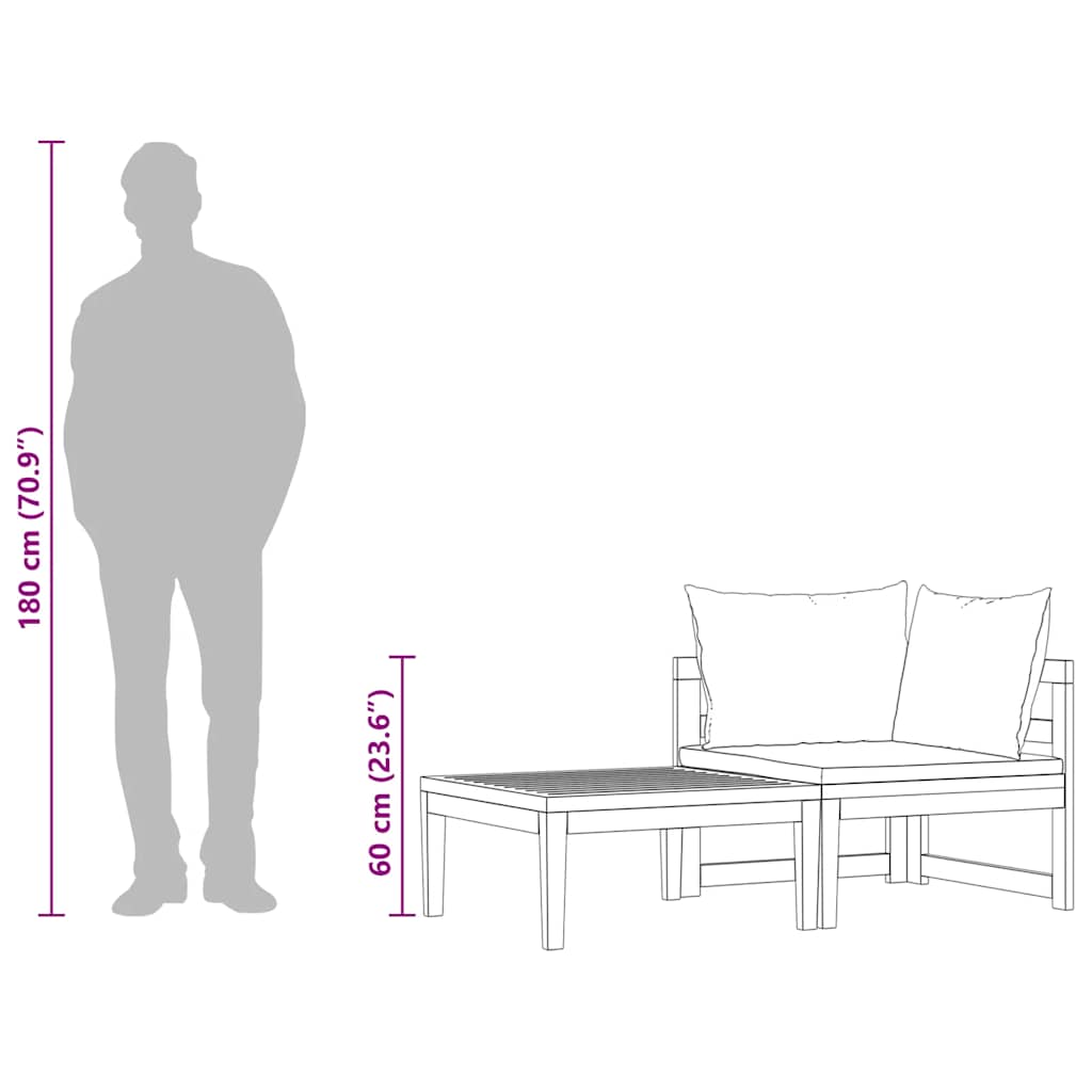 Set Divani Giardino 2 pz Cuscini Bianco Crema in Legno d'Acacia - homemem39