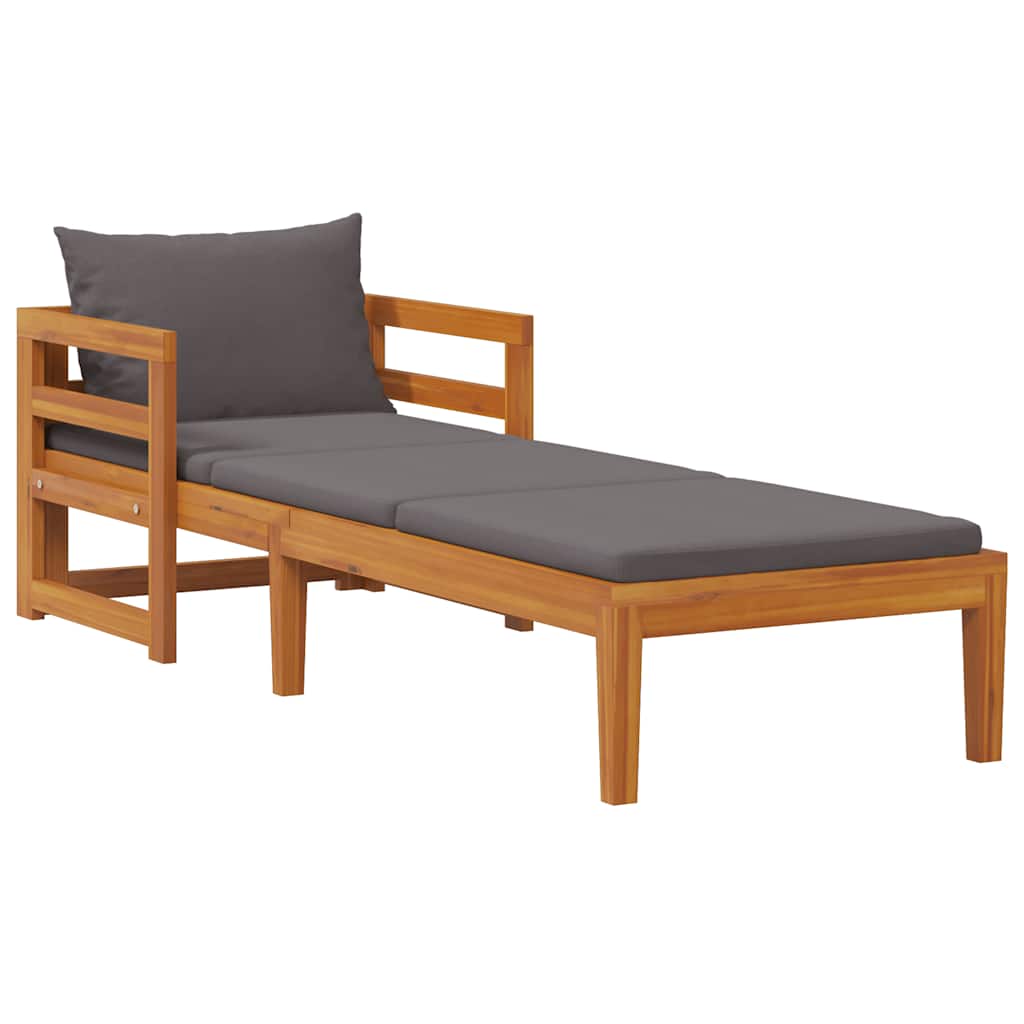 Lettino Prendisole con Cuscini Grigio Scuro in Massello Acacia | homemem39