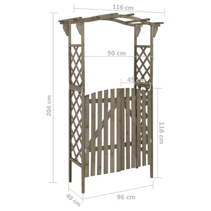 Pergolato con Cancello 116x40x204 cm Grigio in Legno di Abete | homemem39