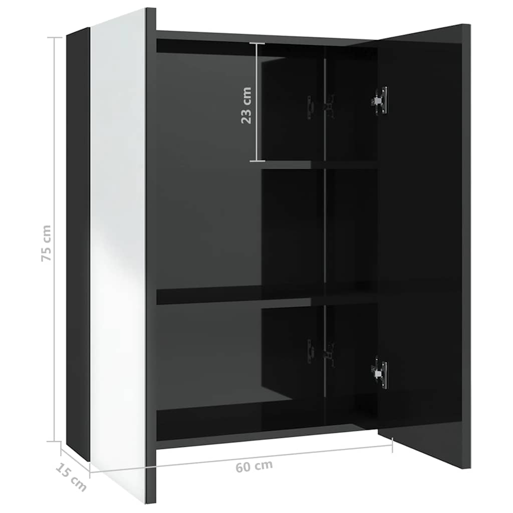 Armadietto a Specchio per Bagno 60x15x75 cm MDF Nero Lucido | homemem39
