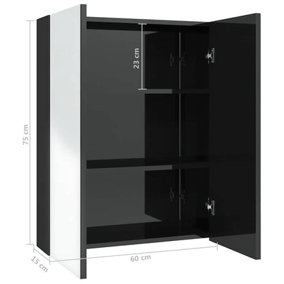 Armadietto a Specchio per Bagno 60x15x75 cm MDF Nero Lucido | homemem39