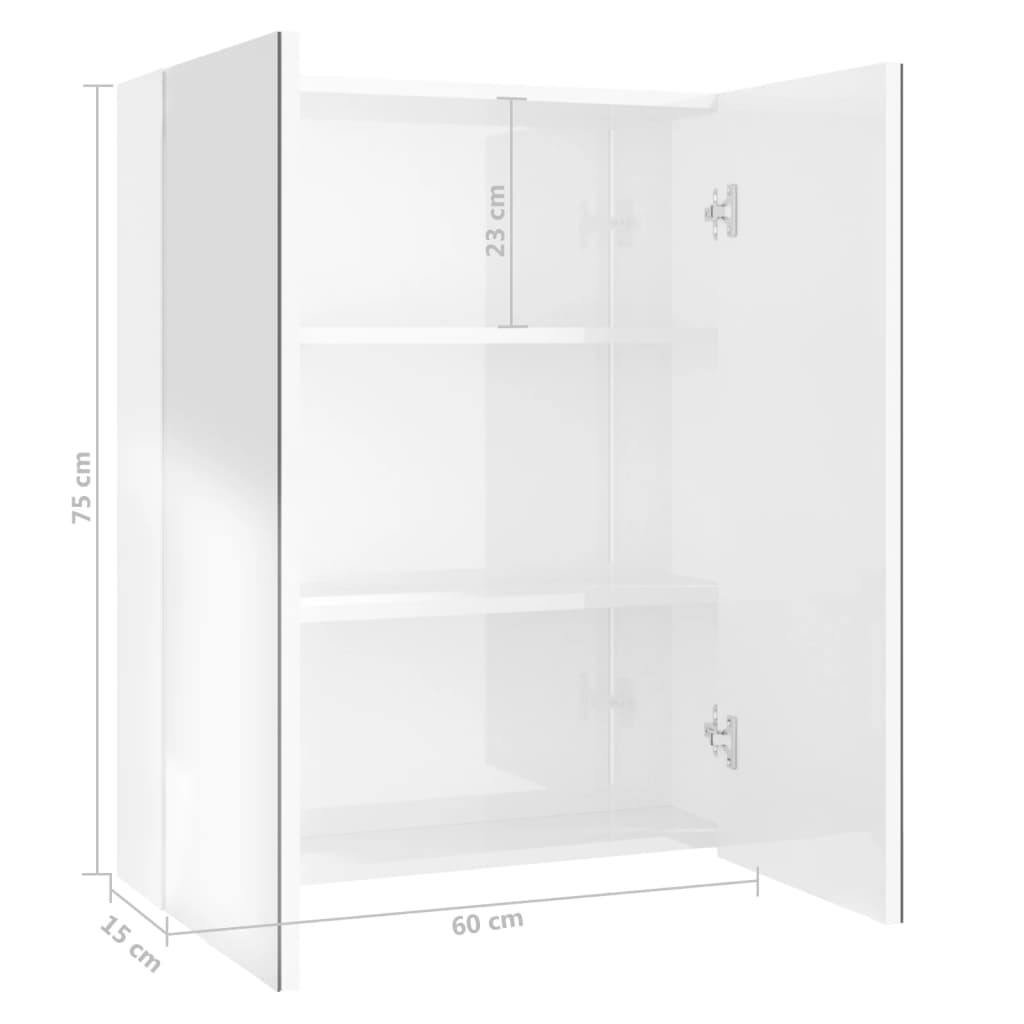 Armadietto a Specchio per Bagno 60x15x75 cm MDF Bianco Lucido | homemem39