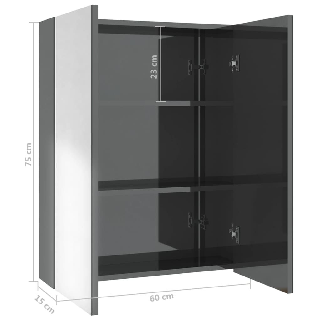 Armadietto a Specchio per Bagno 60x15x75 cm MDF Grigio Lucido | homemem39
