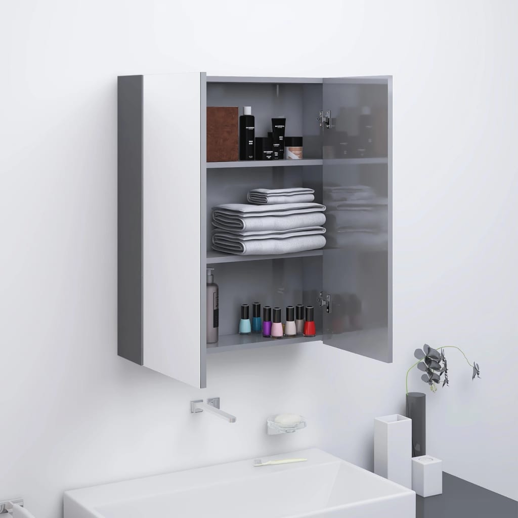 Armadietto a Specchio per Bagno 60x15x75 cm MDF Grigio Lucido | homemem39