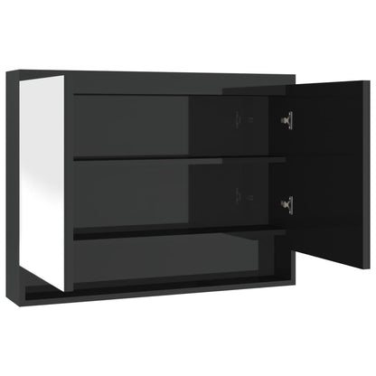 Armadietto Bagno con Specchio 80x15x60 cm in MDF Nero Lucido