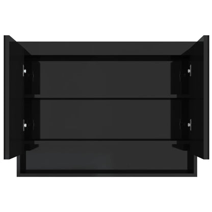 Armadietto Bagno con Specchio 80x15x60 cm in MDF Nero Lucido