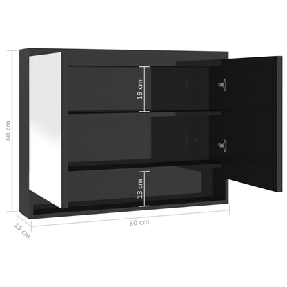 Armadietto Bagno con Specchio 80x15x60 cm in MDF Nero Lucido