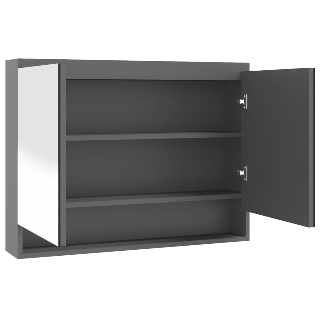 Armadietto Bagno con Specchio 80x15x60 cm in MDF Grigio | homemem39