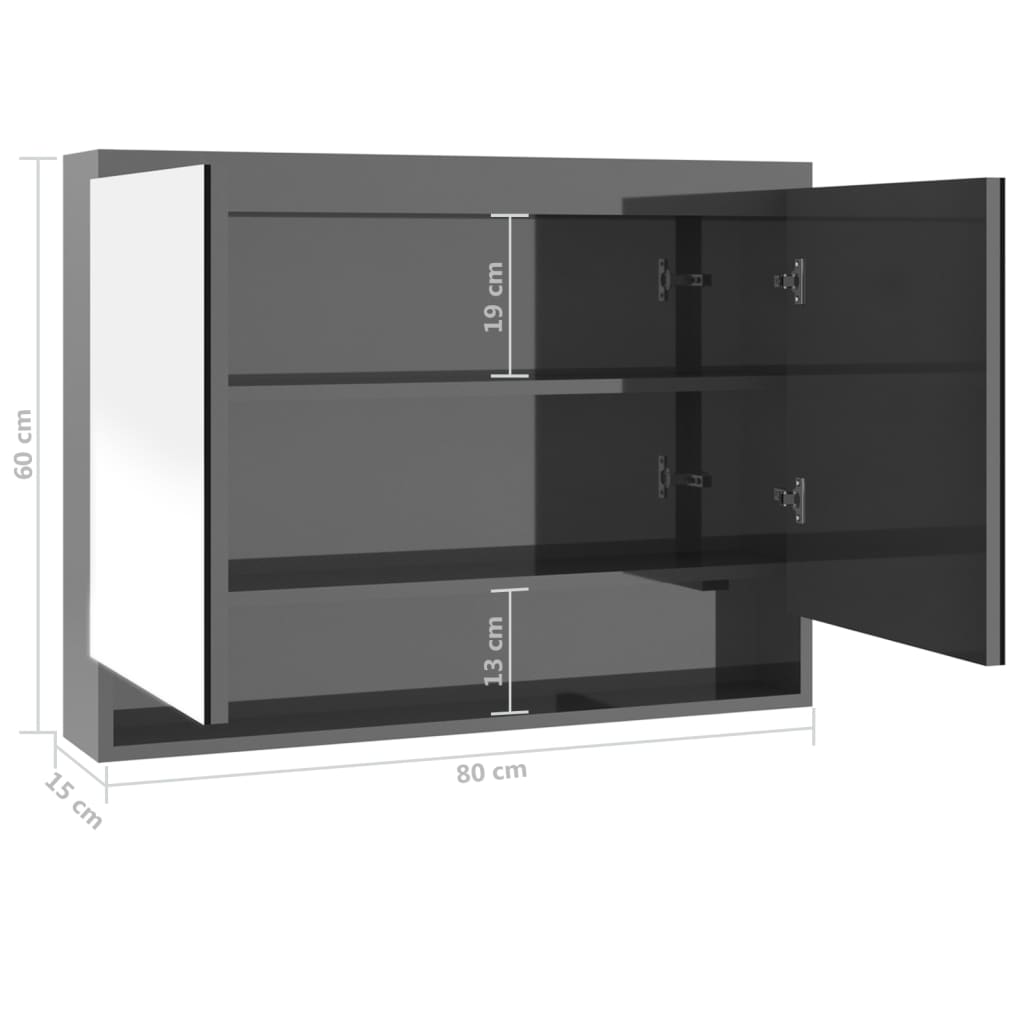 Armadietto Bagno con Specchio 80x15x60 cm in MDF Grigio | homemem39