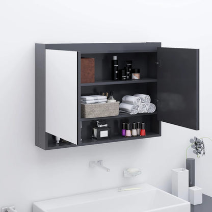Armadietto Bagno con Specchio 80x15x60 cm in MDF Grigio | homemem39