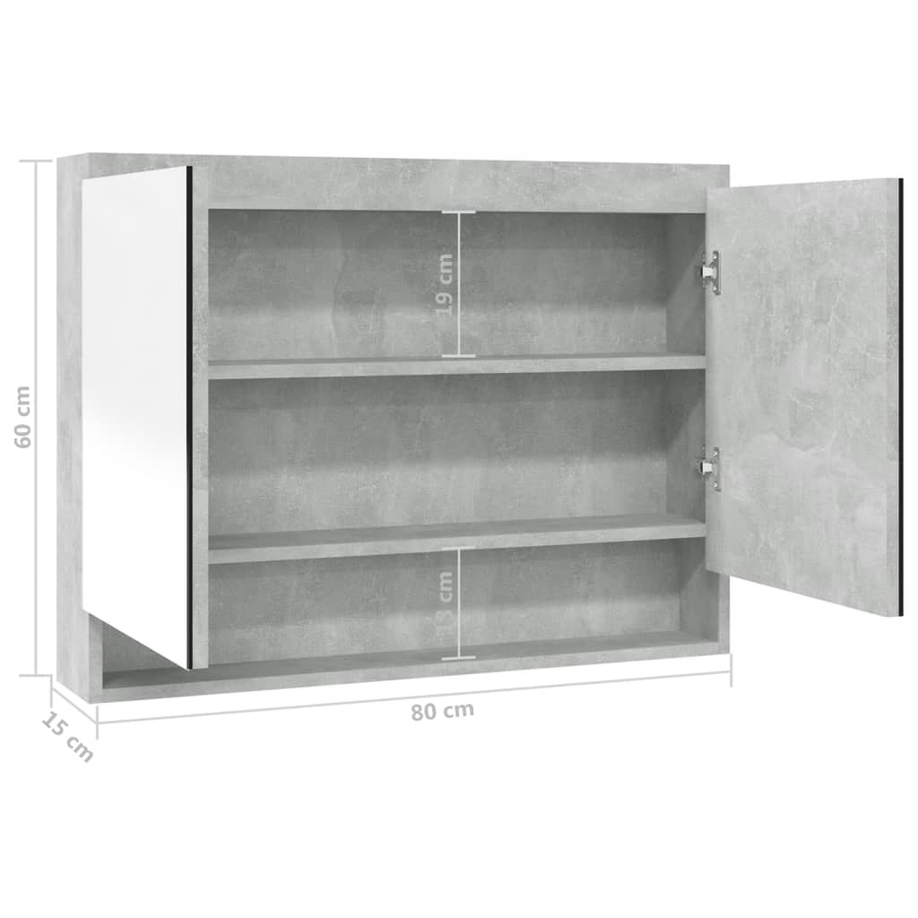 Armadietto Bagno con Specchio 80x15x60 cm in MDF Grigio Cemento | homemem39