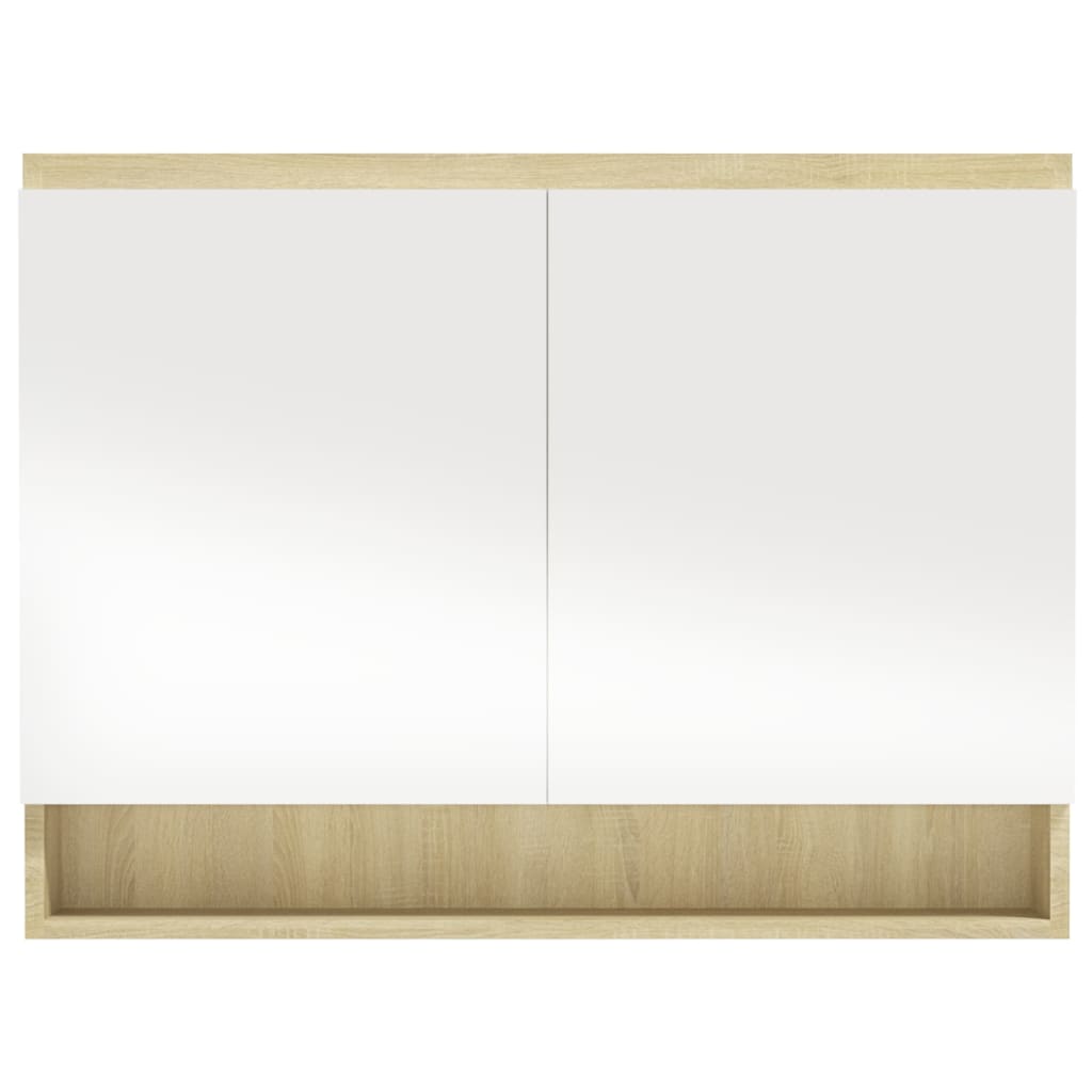 Armadietto Bagno con Specchio 80x15x60cm in MDF Bianco e Rovere | homemem39