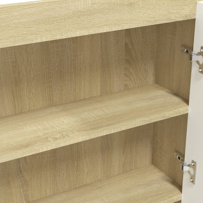 Armadietto Bagno con Specchio 80x15x60cm in MDF Bianco e Rovere | homemem39