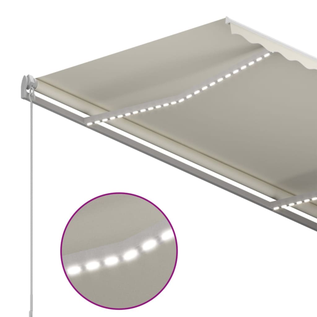 Tenda da Sole Retrattile Manuale con LED 350x250 cm Crema | homemem39