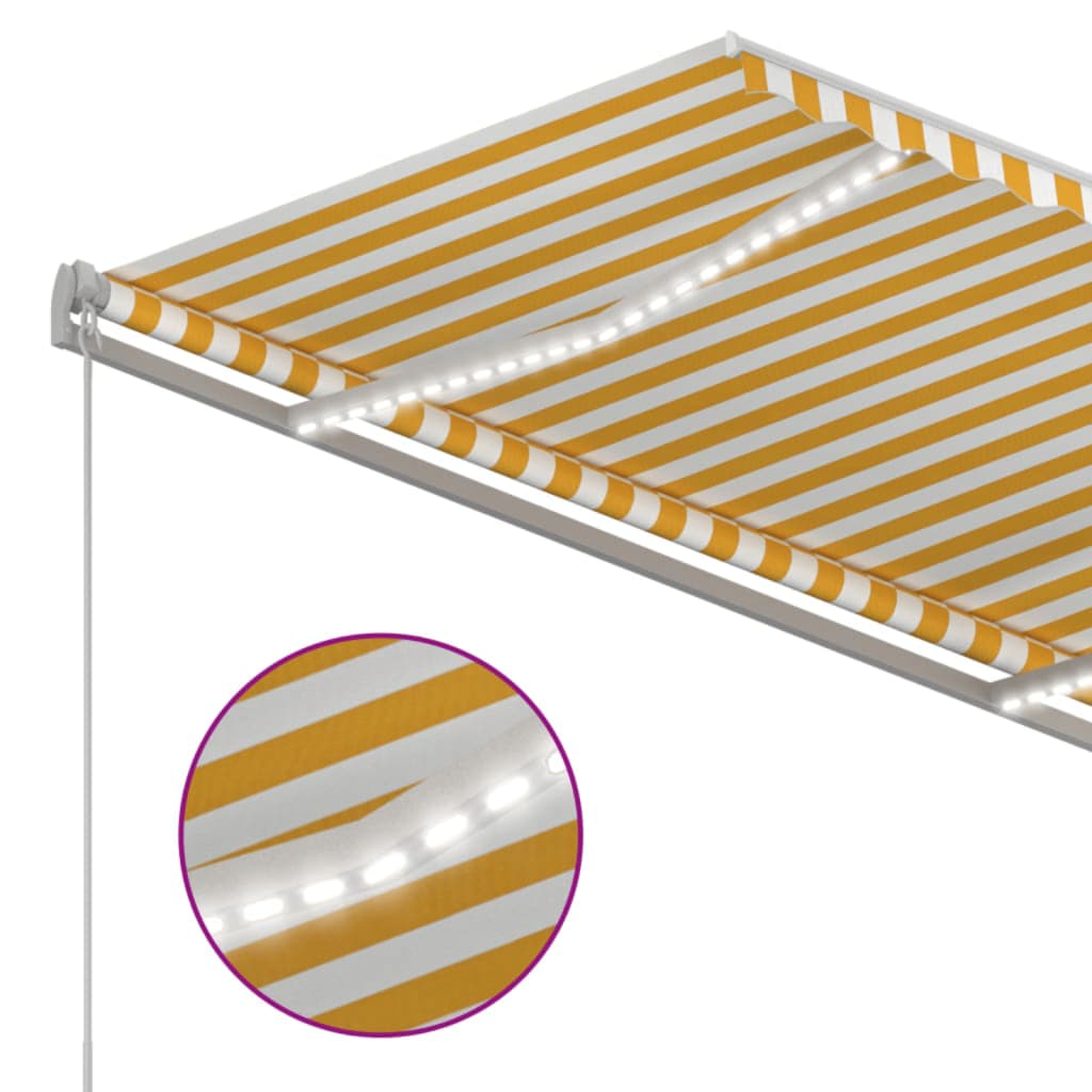 Tenda da Sole Retrattile Manuale LED 350x250 cm Gialla e Bianca | homemem39