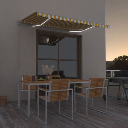 Tenda da Sole Retrattile Manuale LED 350x250 cm Gialla e Bianca | homemem39