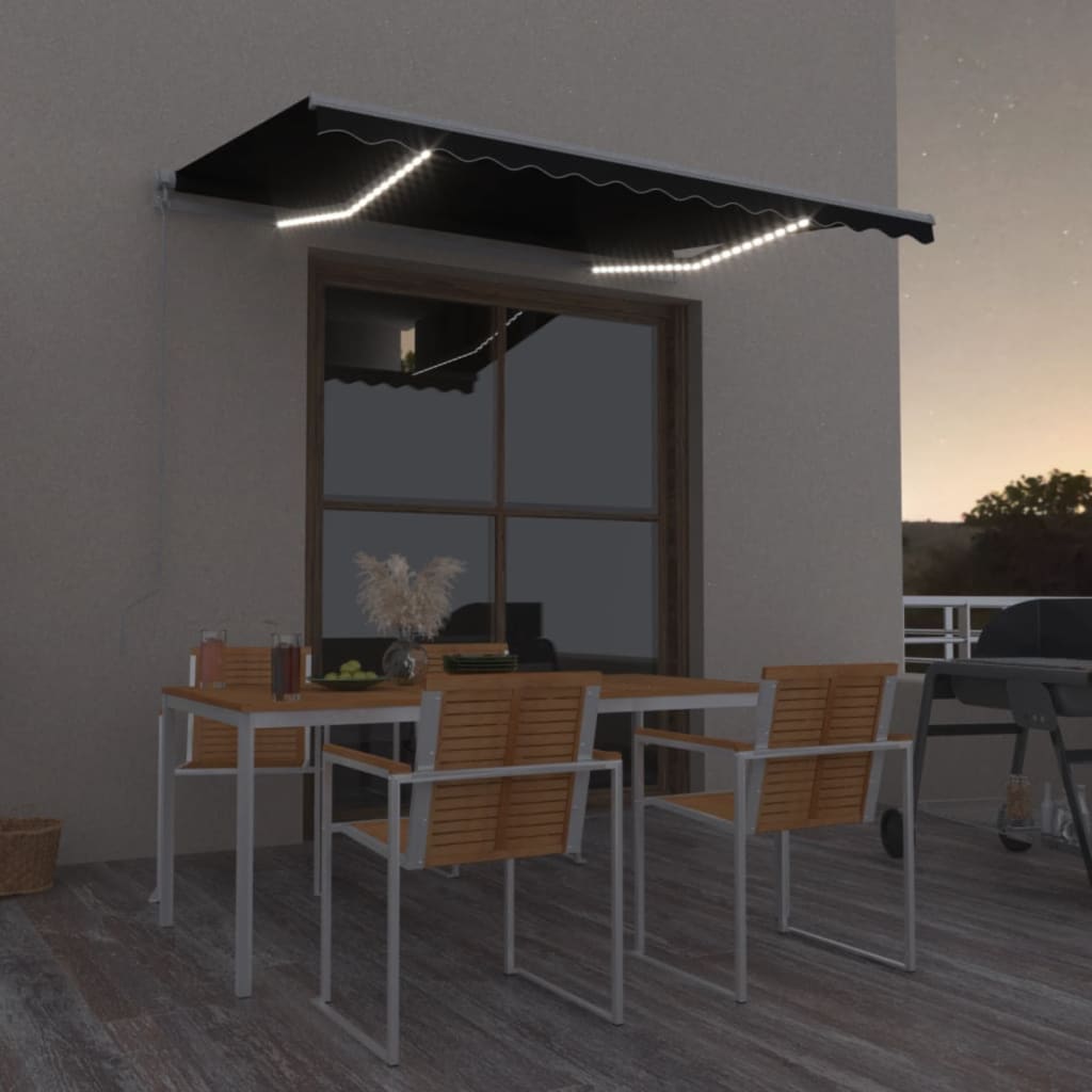 Tenda da Sole Retrattile Manuale con LED 350x250 cm Antracite | homemem39