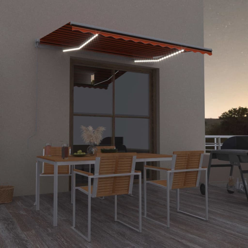 Tenda da Sole Retrattile con LED 350x250 cm Arancione e Marrone | homemem39