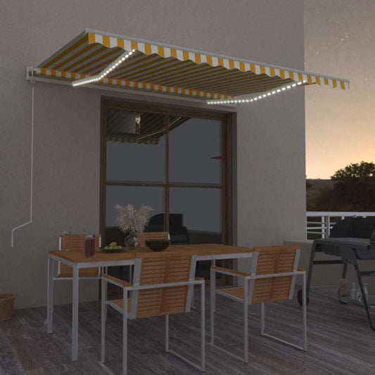 Tenda Automatica con Sensore Vento LED 450x300 cm Gialla Bianca | homemem39