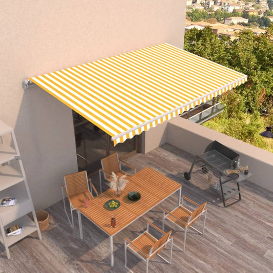 Tenda da Sole Retrattile Manuale 500x300cm Giallo e Bianco - homemem39