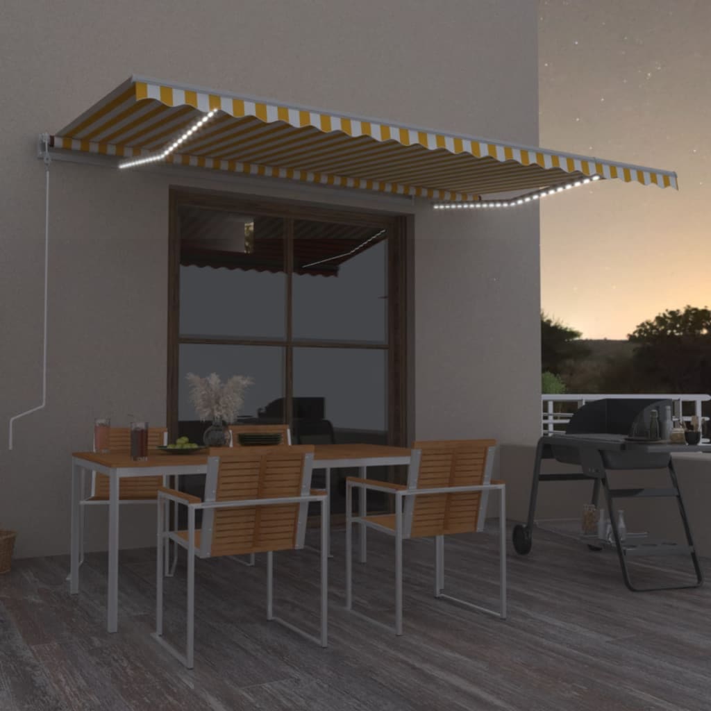 Tenda da Sole Manuale con LED 500x300cm Giallo e Bianco - homemem39