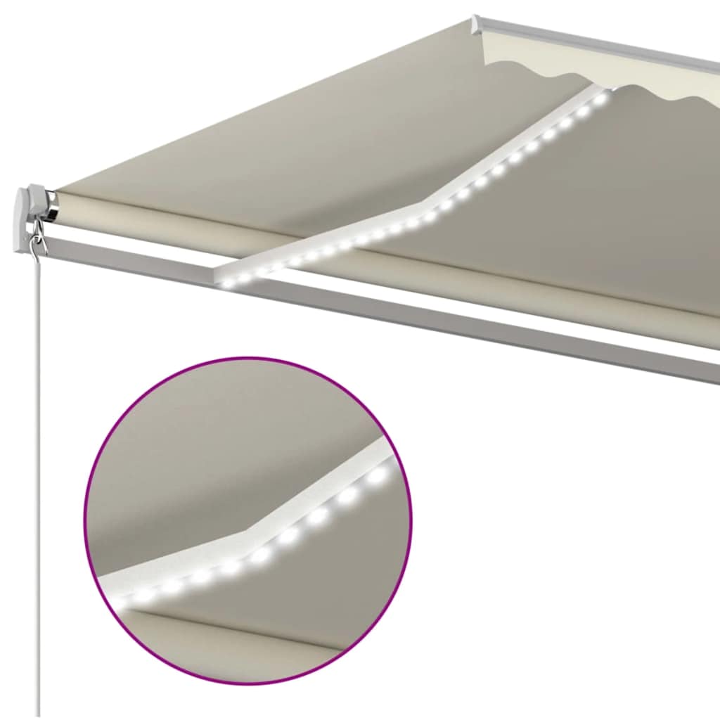 Tenda da Sole Retrattile Manuale con LED 600x300 cm Crema - homemem39