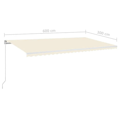 Tenda da Sole Retrattile Manuale con LED 600x300 cm Crema - homemem39