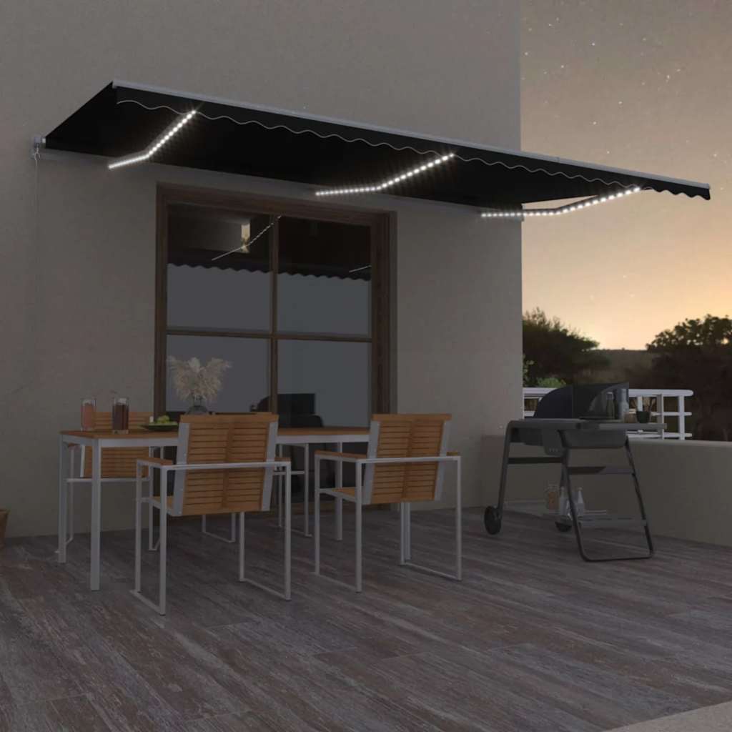 Tenda da Sole Retrattile Manuale con LED 600x300 cm Antracite | homemem39