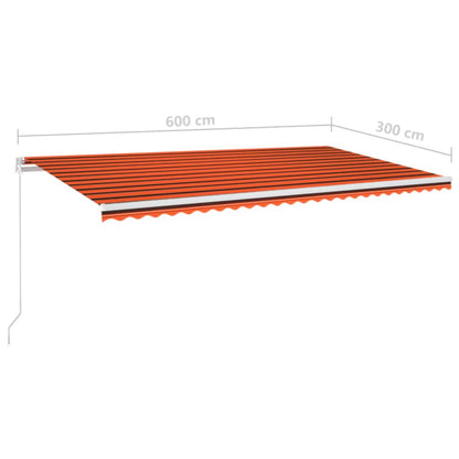 Tenda Retrattile Manuale con LED 600x300 cm Arancione e Marrone
