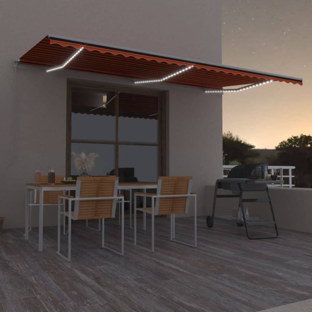 Tenda Retrattile Manuale con LED 600x300 cm Arancione e Marrone - homemem39